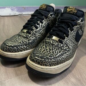 Nike Air Force 1 Black and Gold Athletic Shoes